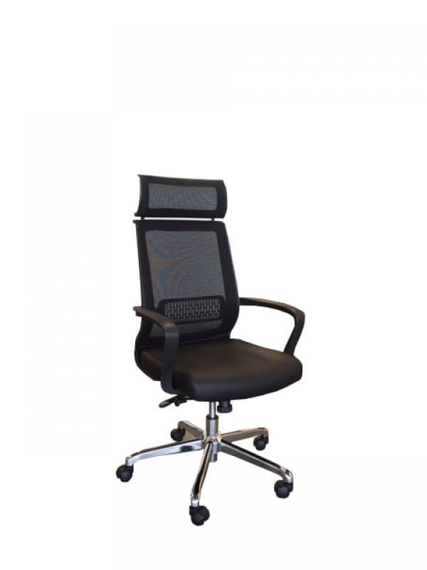 เก้าอี้ตาข่าย มีหมอน ผ้าตาข่ายสีดำ ขาโครเมี่...