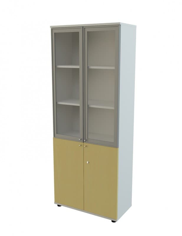 ตู้เก็บเอกสารไม้ 5ชั้น ครึ่งบนหน้าบานกระจก ค...